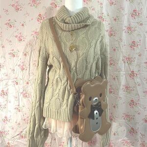 Cream Turtleneck Knit Sweater